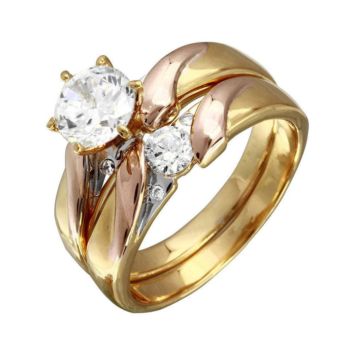 Silver 925 Rhodium Plated 3 Toned CZ Trios Bridal Ring - GMR00198TRI | Silver Palace Inc.