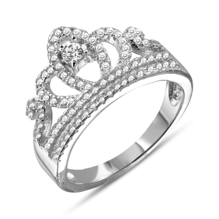 Silver 925 Rhodium Plated Tiara with CZ Ring - BGR01108 | Silver Palace Inc.
