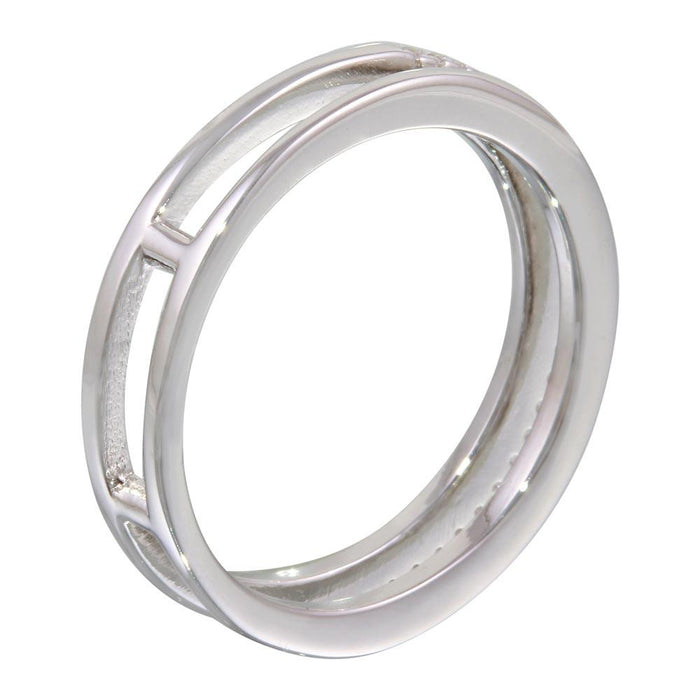 Rhodium Plated 925 Sterling Silver Two Row Ring with CZ - STR01077
