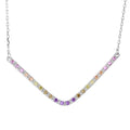 Silver 925 Rhodium Plated V Shaped Rainbow Multi Color CZ Necklace - BGP01194 | Silver Palace Inc.