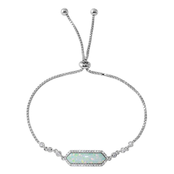 Silver 925 Rhodium Plated White Opal with CZ Lariat Bracelet - BGB00297 | Silver Palace Inc.