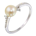Silver 925 Rhodium Plated White Pearl Ring with CZ - BGR01142 | Silver Palace Inc.