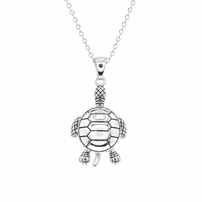 Rhodium Plated 925 Sterling Silver Plain Turtle Pendant Necklace - STP01311