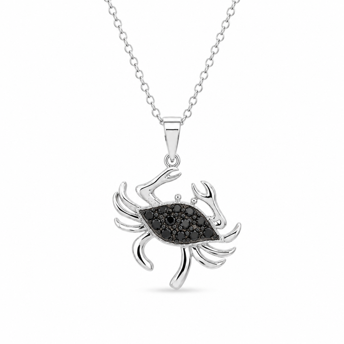 Rhodium Plated 925 Sterling Silver Black CZ Crab Pendant Necklace - BGP00861