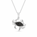 Rhodium Plated 925 Sterling Silver Black CZ Crab Pendant Necklace - BGP00861