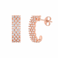 Rose Gold Plated 925 Sterling Silver Checkered CZ Semi-huggie Hoop Earrings - ACE00082RGP