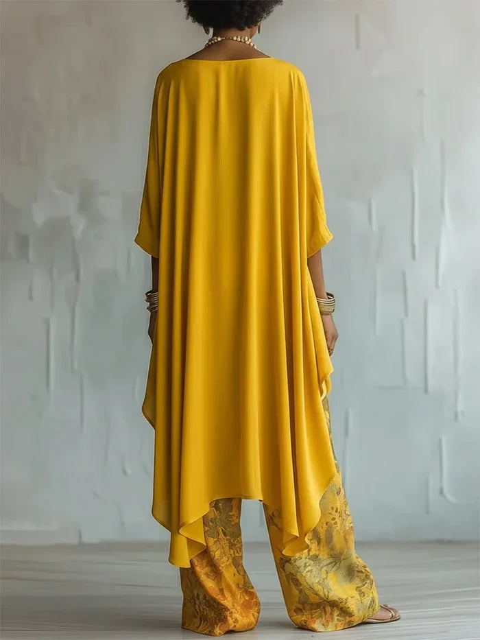 Sasha | Women's Asymmetrical Kaftan & Floral Pants Set