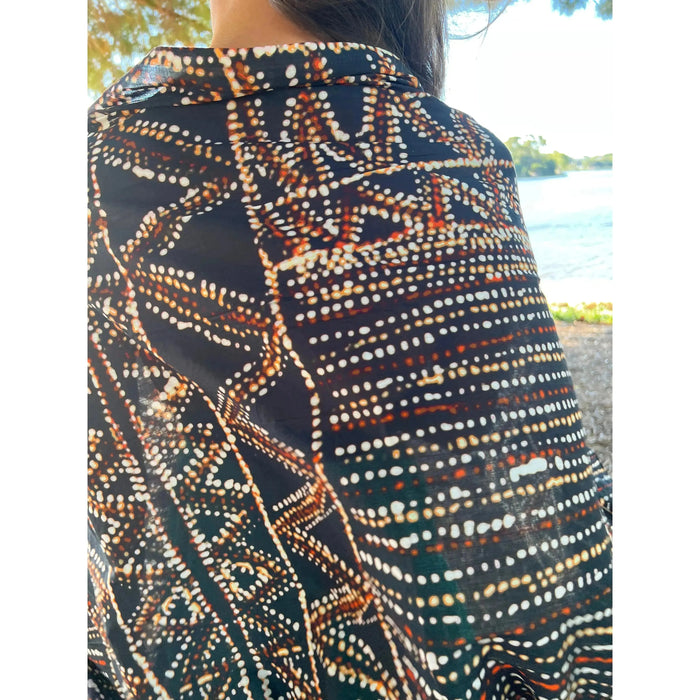 Scarves Australia Beach Sarongs Luxury Beach Sarong -Indigenous Print - Black Ochre