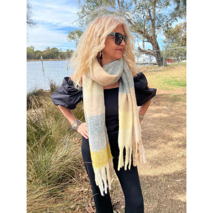 Scarves Australia Fashion Scarf Thick Warm Plaid Scarf -Yellow Grey