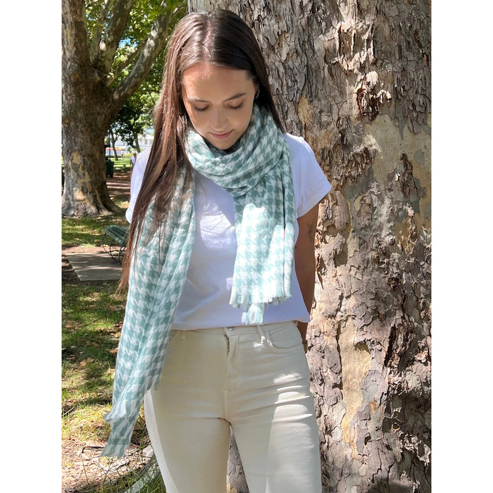 Scarves Australia Fashion Scarves Houndstooth Scarf - Sea Green White