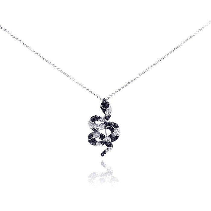 Silver 925 Black Plated Black CZ Snake Pendant Necklace - STP01004 | Silver Palace Inc.