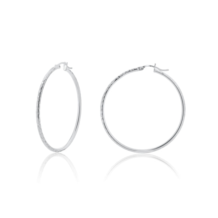 Silver 925 Diamond Cut Hoop Earrings 3mm Wide - HP04-3