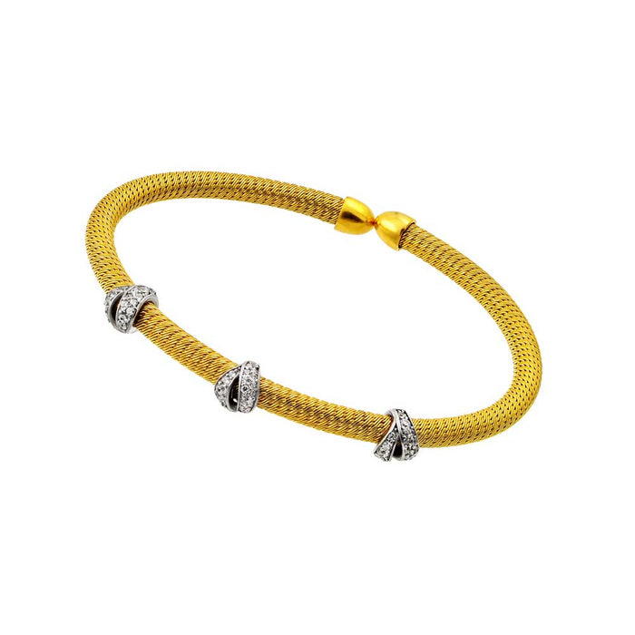 Silver 925 Gold and Rhodium Plated Three Clear CZ Bracelet - ECB00024YW
