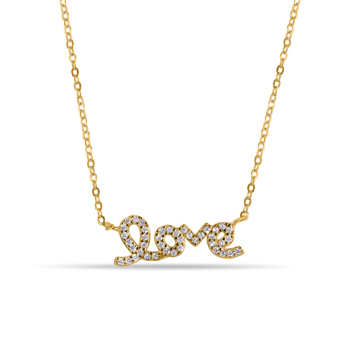 Silver 925 Gold Plated Clear CZ Love Pendant Necklace - STP01383GP