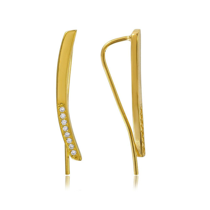 Silver 925 Gold Plated High Polished CZ Climbing Earrings - GME00040GP | Silver Palace Inc.