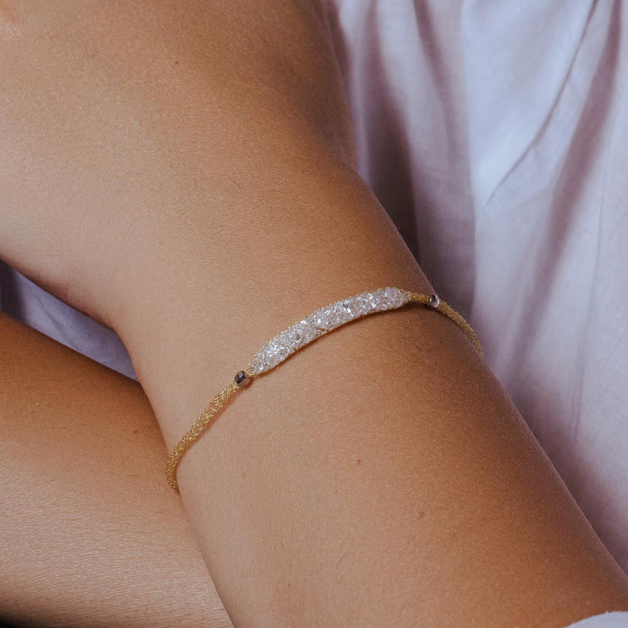 Silver 925 Gold Plated Mesh CZ Center Italian Bracelet - ITB00041GP