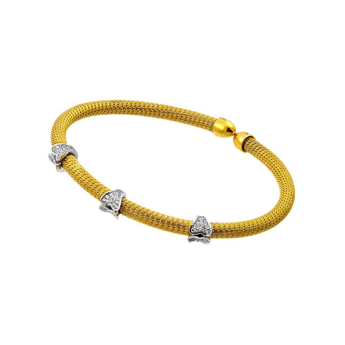 Silver 925 Gold Plated Three Clear CZ Bracelet - ECB00023YW