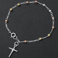 Silver 925 High Polished 3 Toned Beads with Tied Up Cross Rosary Bracelet - RSB07TR-3MM | Silver Palace Inc.