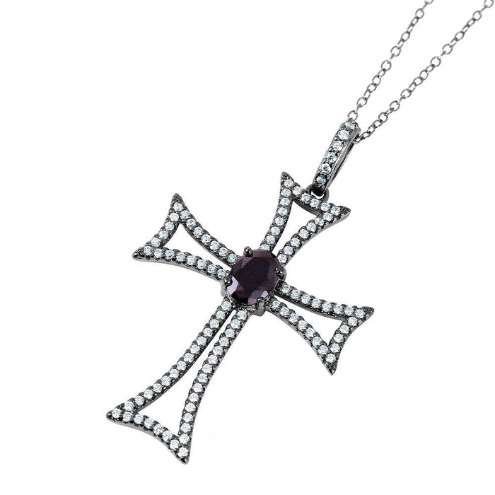 Silver 925 Nickel Free Black Rhodium Plated Celtic Cross with CZ - BGP01057 | Silver Palace Inc.