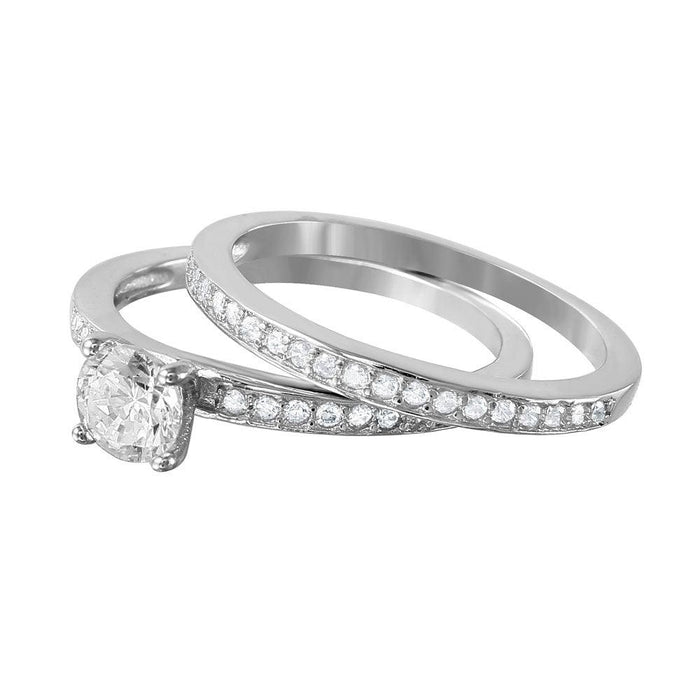 Silver 925 Nickel Free Rhodium Plated Round Center CZ Bridal Ring - BGR01003