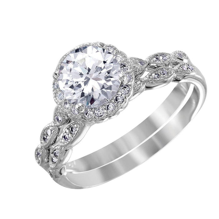 Silver 925 Nickel Free Rhodium Plated Round Halo CZ Bridal Ring - BGR01005 | Silver Palace Inc.