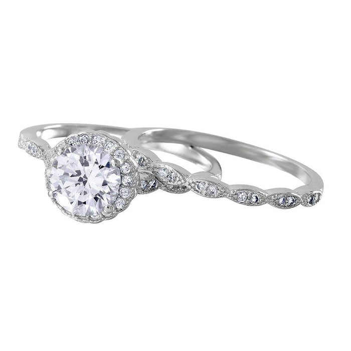 Silver 925 Nickel Free Rhodium Plated Round Halo CZ Bridal Ring - BGR01005