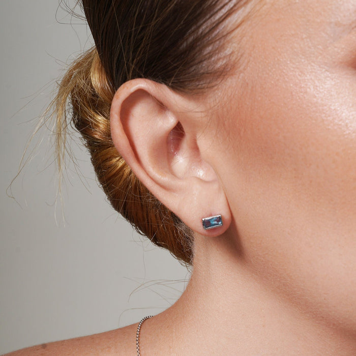Silver 925 Rectangle Blue CZ Stud Earrings - STE01041BLU