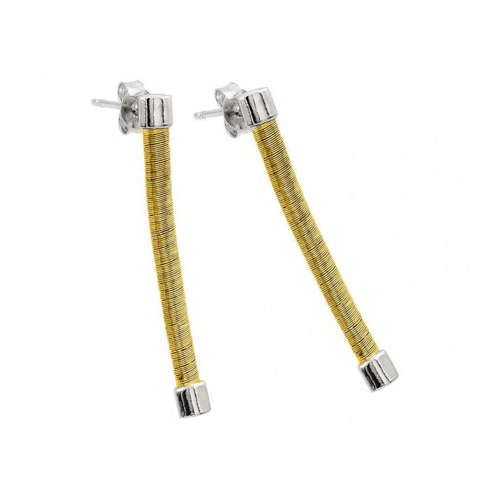 Silver 925 Rhodium and Gold Plated Long Dangling Stud Earrings - ECE001GP | Silver Palace Inc.