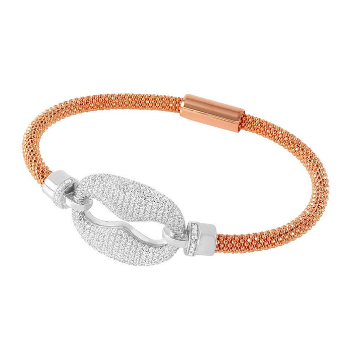 Closeout-Silver 925 Rhodium and Rose Gold Plated CZ Link Italian Bracelet - ITB00186RGP-RH | Silver Palace Inc.