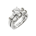 Silver 925 Rhodium Plated Baguette Clear Round CZ Engagement Ring Pair Set - STR00985 | Silver Palace Inc.