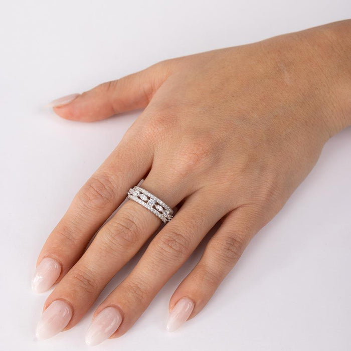Silver 925 Rhodium Plated Band Encrusted with CZ Stones - GMR00133W