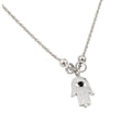Silver 925 Rhodium Plated Black CZ Evil Eye Hamsa Pendant Necklace - STP01391 | Silver Palace Inc.
