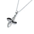 Silver 925 Rhodium Plated Black CZ Petal Cross Pendant Necklace - STP01340 | Silver Palace Inc.