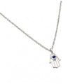 Silver 925 Rhodium Plated Blue CZ Hamsa Pendant Necklace - STP01392 | Silver Palace Inc.