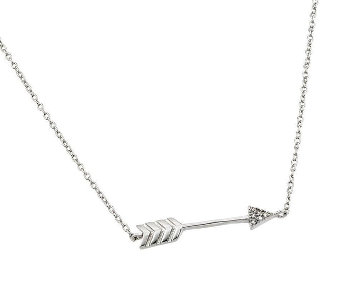 Silver 925 Rhodium Plated Clear CZ Arrow Pendant Necklace - STP01382 | Silver Palace Inc.