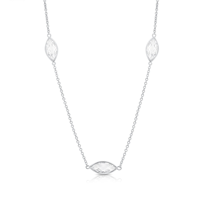 Silver 925 Rhodium Plated Clear CZ Marquise Shaped Bridal Necklace - BGP00978