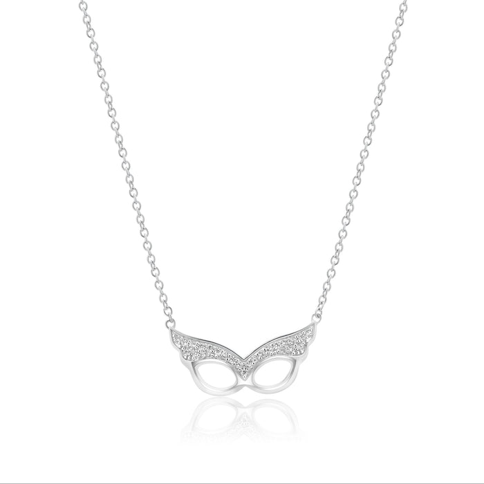 Silver 925 Rhodium Plated Clear CZ Masquerade Pendant Necklace - STP01440