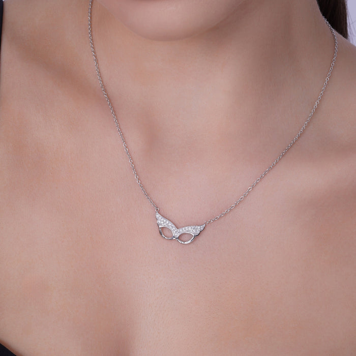 Silver 925 Rhodium Plated Clear CZ Masquerade Pendant Necklace - STP01440