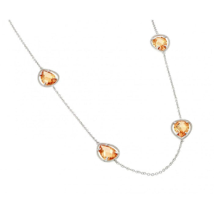 Silver 925 Rhodium Plated Clear CZ Champagne Pear Shape Pendant Necklace - BGP00970CHP | Silver Palace Inc. #color_champagne