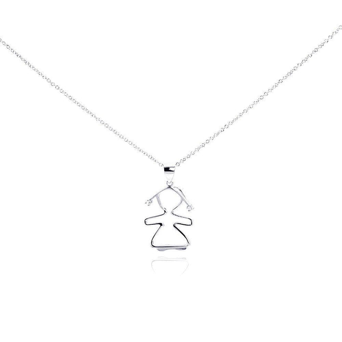 Silver 925 Rhodium Plated Clear CZ Person Girl Pendant Necklace - STP01012 | Silver Palace Inc.