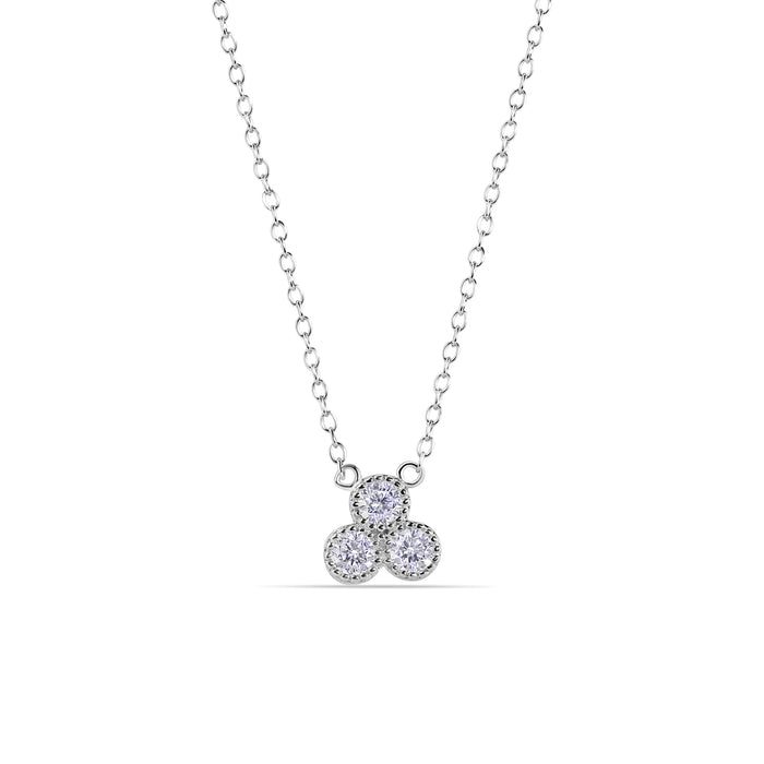 Silver 925 Rhodium Plated Clear CZ Triple Cluster Pendant Necklace - STP01444