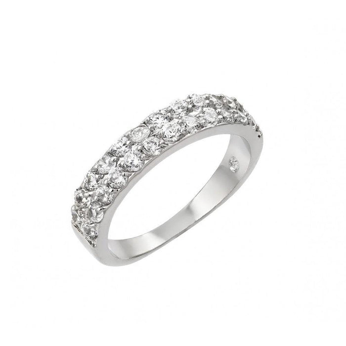 Silver 925 Rhodium Plated Clear Inlay CZ 2 Row Half Ring - BGR00902 | Silver Palace Inc.