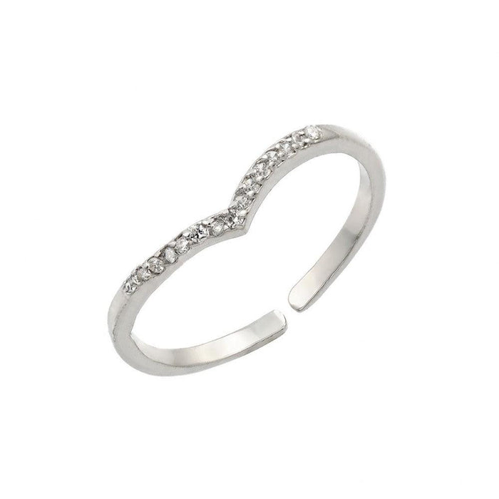 Silver 925 Rhodium Plated Clear Inlay CZ Chevron Ring - BGR00879 | Silver Palace Inc.