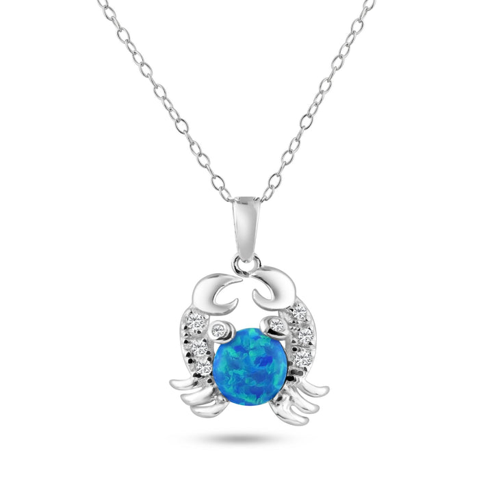 Silver 925 Rhodium Plated Crab with CZ and Synthetic Opal Center Stone - BGP01070BLU | Silver Palace Inc. #color_blue