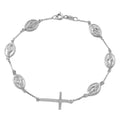 Silver 925 Rhodium Plated Cross with Religious Charms Bracelet - DIB00007RH | Silver Palace Inc.