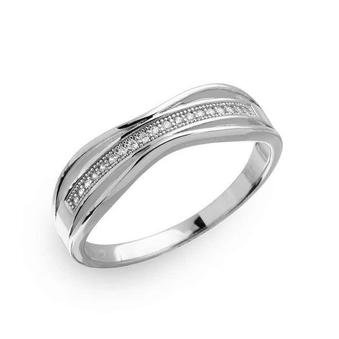 Silver 925 Rhodium Plated Curvy Shank Trio Ring - GMR00157