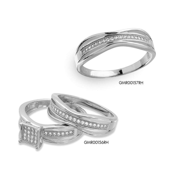 Silver 925 Rhodium Plated Curvy Shank Trio Ring - GMR00157