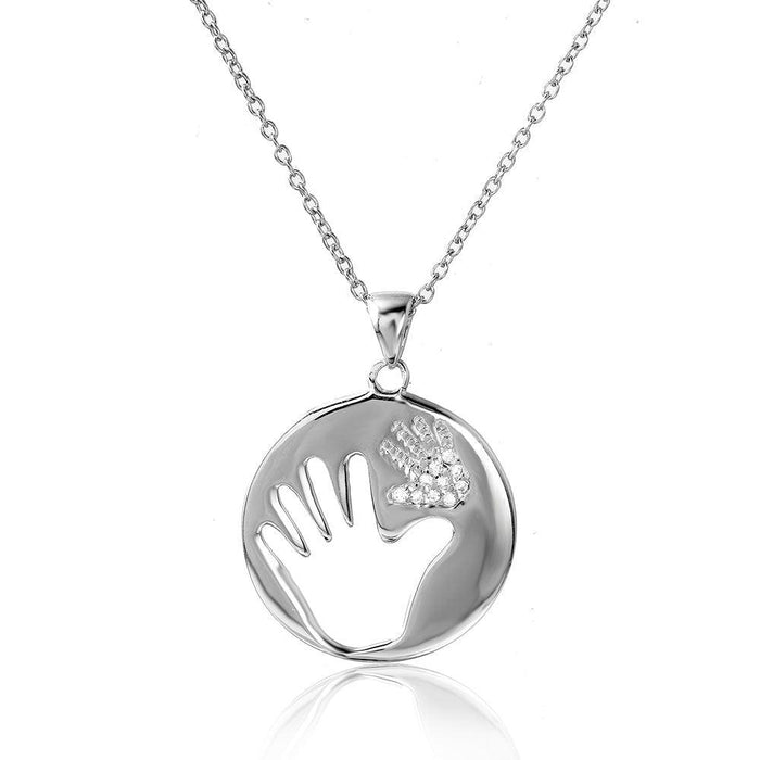 Silver 925 Rhodium Plated Cut Out and CZ Hand Necklace - STP01505 | Silver Palace Inc.