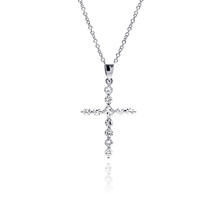 Silver 925 Rhodium Plated CZ Cross Pendant Necklace - STP00443 | Silver Palace Inc.
