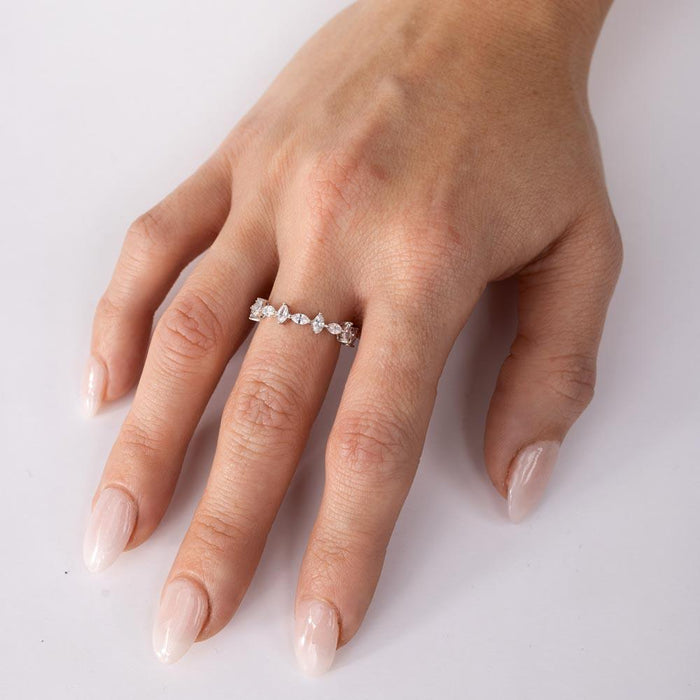 Silver 925 Rhodium Plated Eternity Ring with Marquise CZ - GMR00139